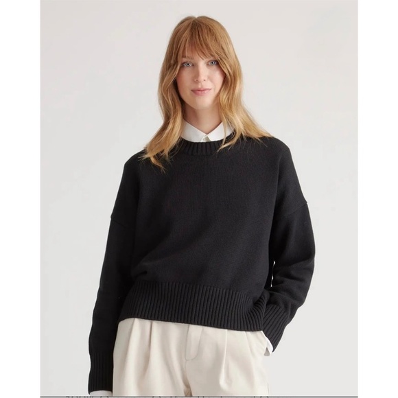 Quince Sweaters - Quince Organic Cotton Knit Sweater Women's Black Crew Neck Medium Casual